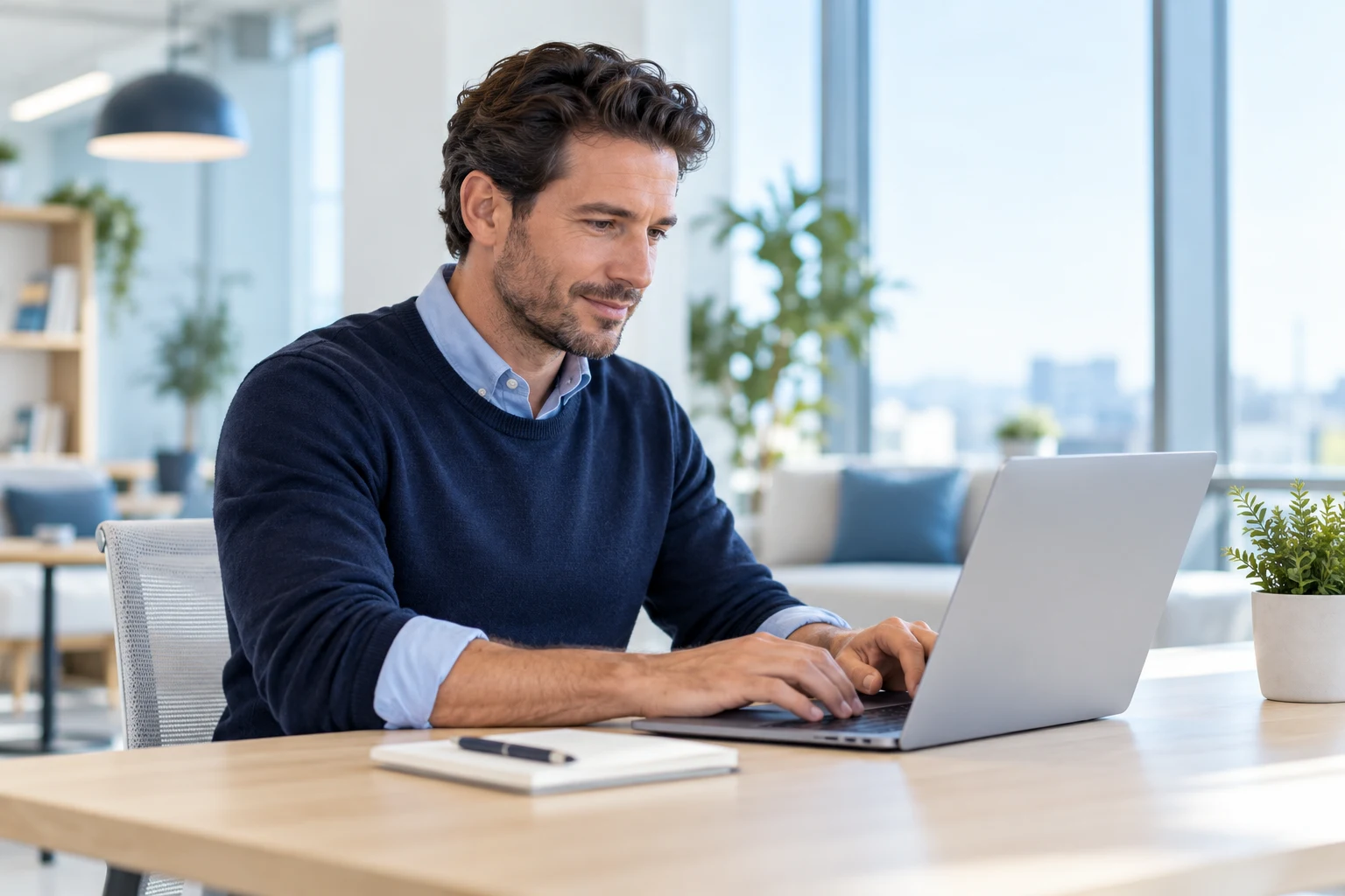 Independent specialist working remotely on a laptop